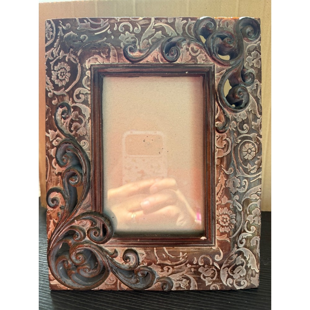 Vintage Ornate Distressed Heavy Resin Picture Frame 4x6 Scroll Floral Brown